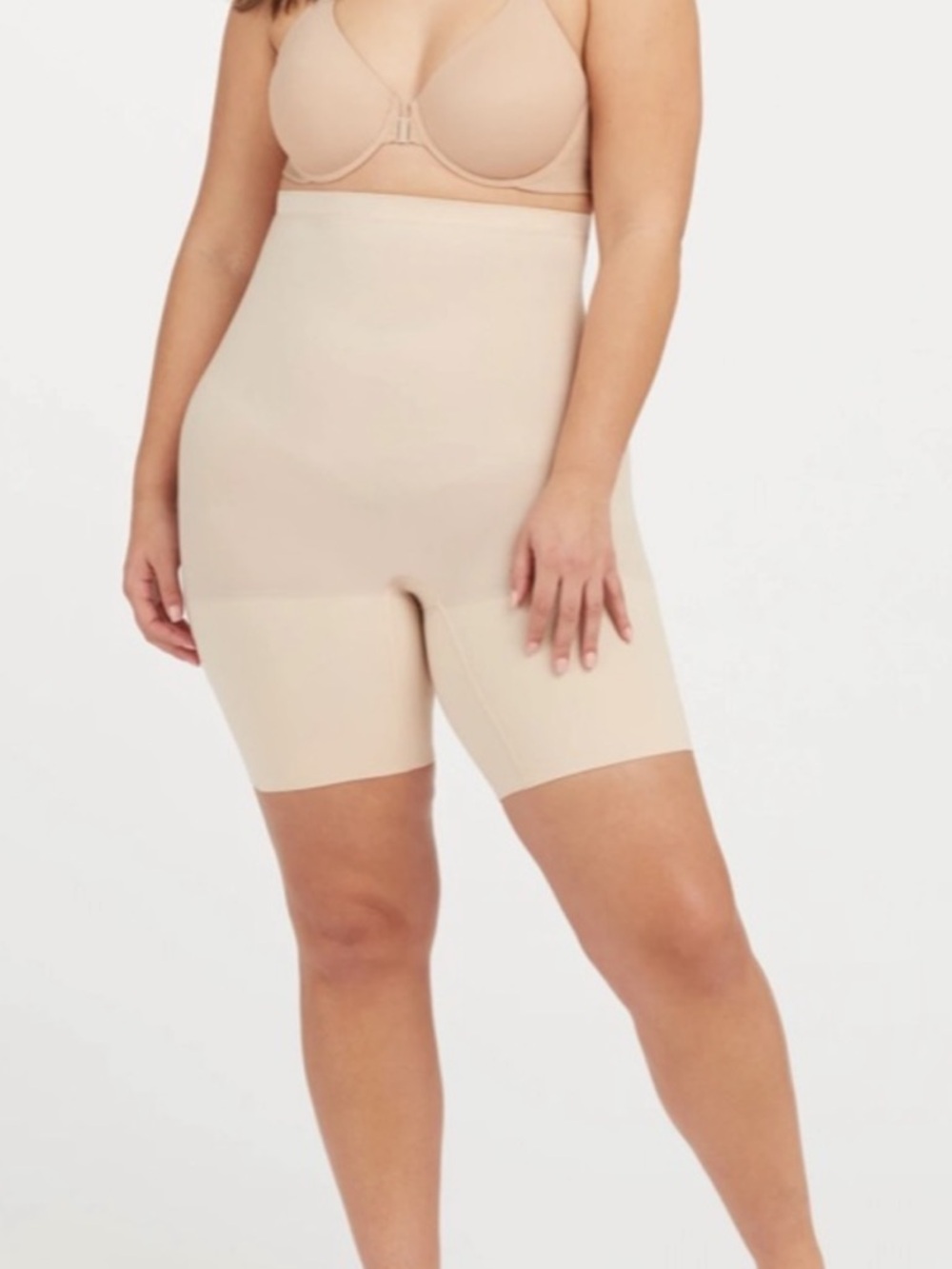 NEW - SPANX High-Waist Mid-Thigh Shaper Shorts - Nude - Size L
